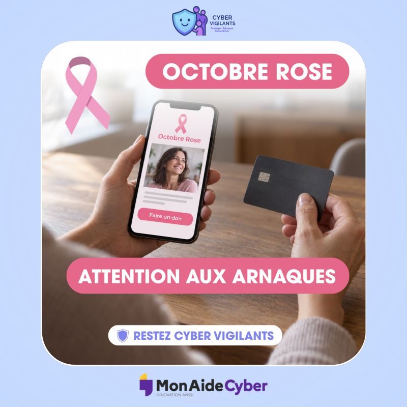 Visuel « Octobre Rose – Attention aux arnaques »